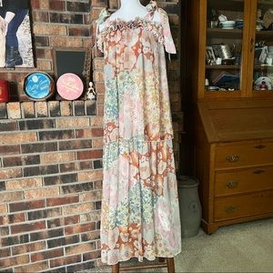 Beulah Maxi Dress Two Tier. Tie Shoulders. Ruffled at Neckline.  NWT Lg